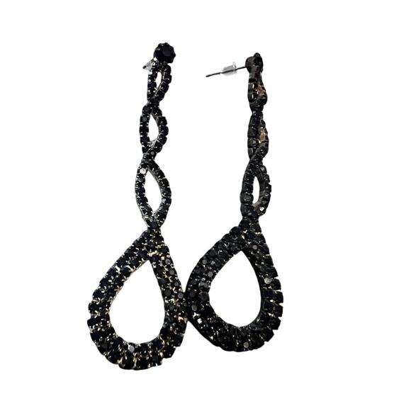 Black Rhinestones Bling Dangle Earrings - Picture 1 of 4